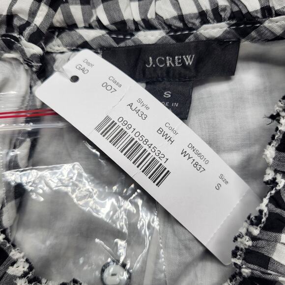 J. Crew Daisy Chain Peplum Top in Gingham Black White Plaid Crochet Ctton Small - Picture 9 of 10